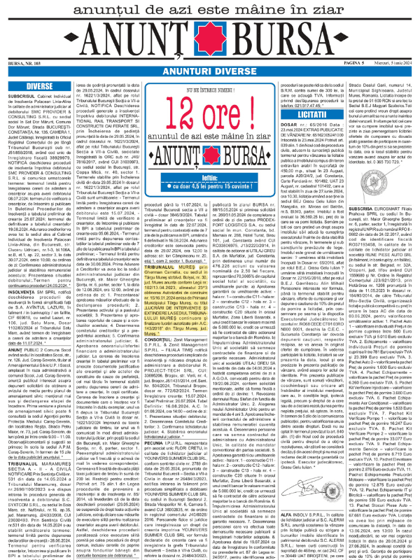 Model anunt ziar autorizatie de construire
